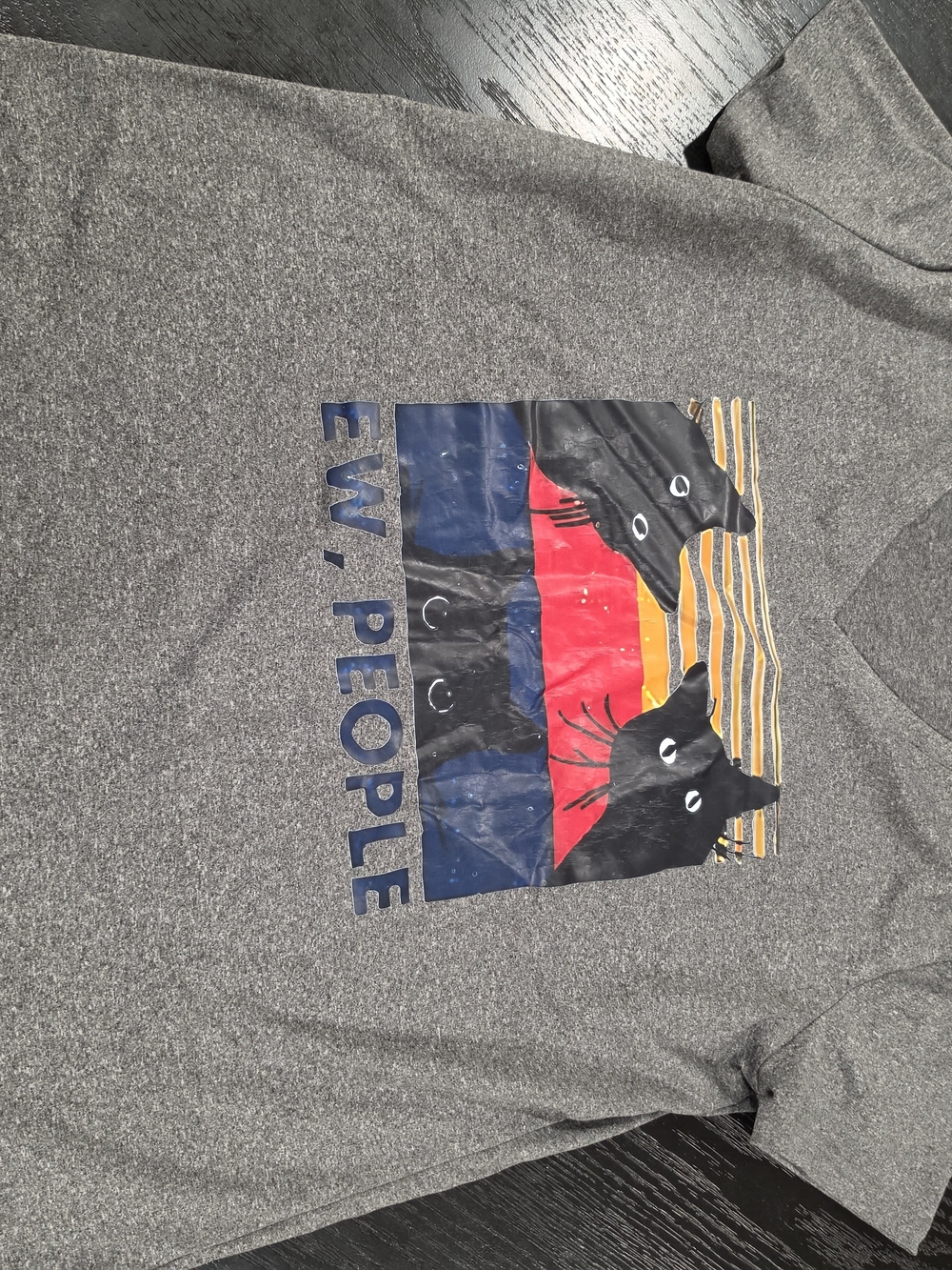 SHEIN Gray Short Sleeve Graphic Tee with Multicolor Cat Print